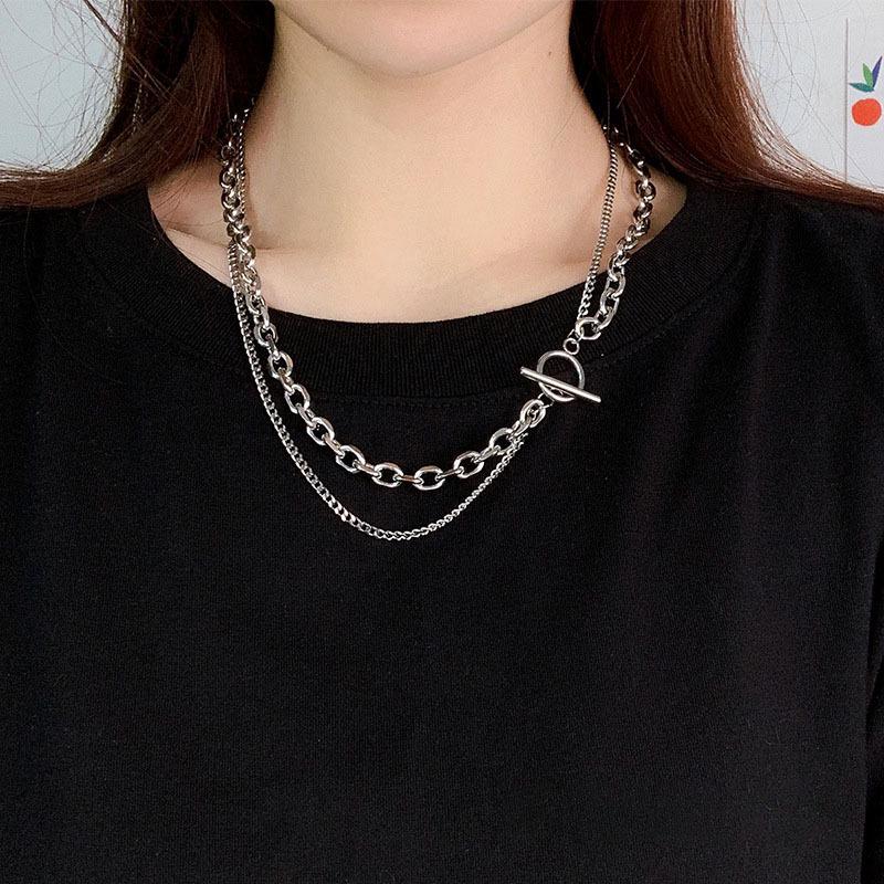 Trendy Minimalist Titanium Steel OT Buckle Necklace: Japanese Korean Fashion for Men and Women, Clubbing Hip Hop Chain Jewelry