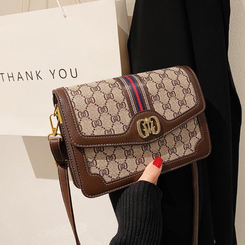 Bag Women's New Bag Fashion Trend Niche Retro Printed Small Square Bag High-end Oblique Span Shoulder Bag