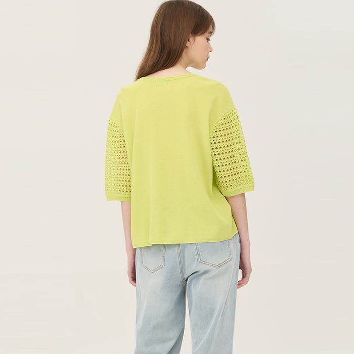 Benetong Mesh Sleeve Beaded Knit_Bakp70531Yg