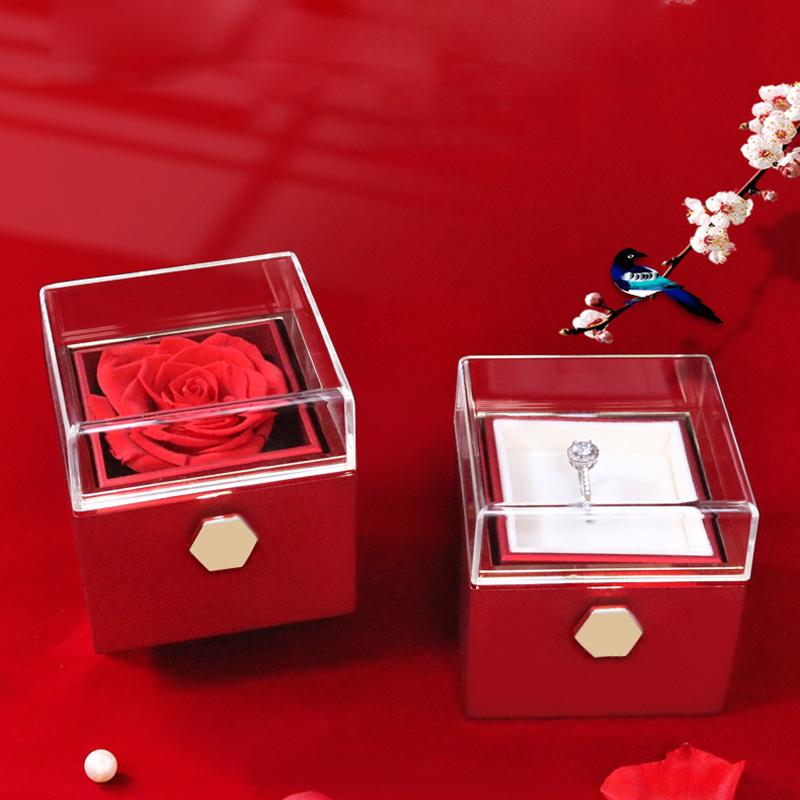Rotating Rose Gift Box Acrylic Ring Necklace Flower Jewelry Box For Girlfriend Mother 2026 Hot Sale Christmas Romantic Gifts