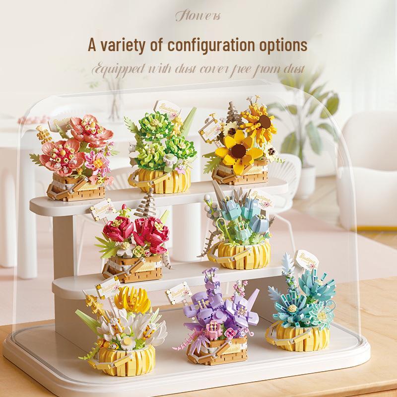Flower Basket Series Micro-Particle Building Blocks: Sunflower & Succulent Potted Plants – Lego Compatible Toys