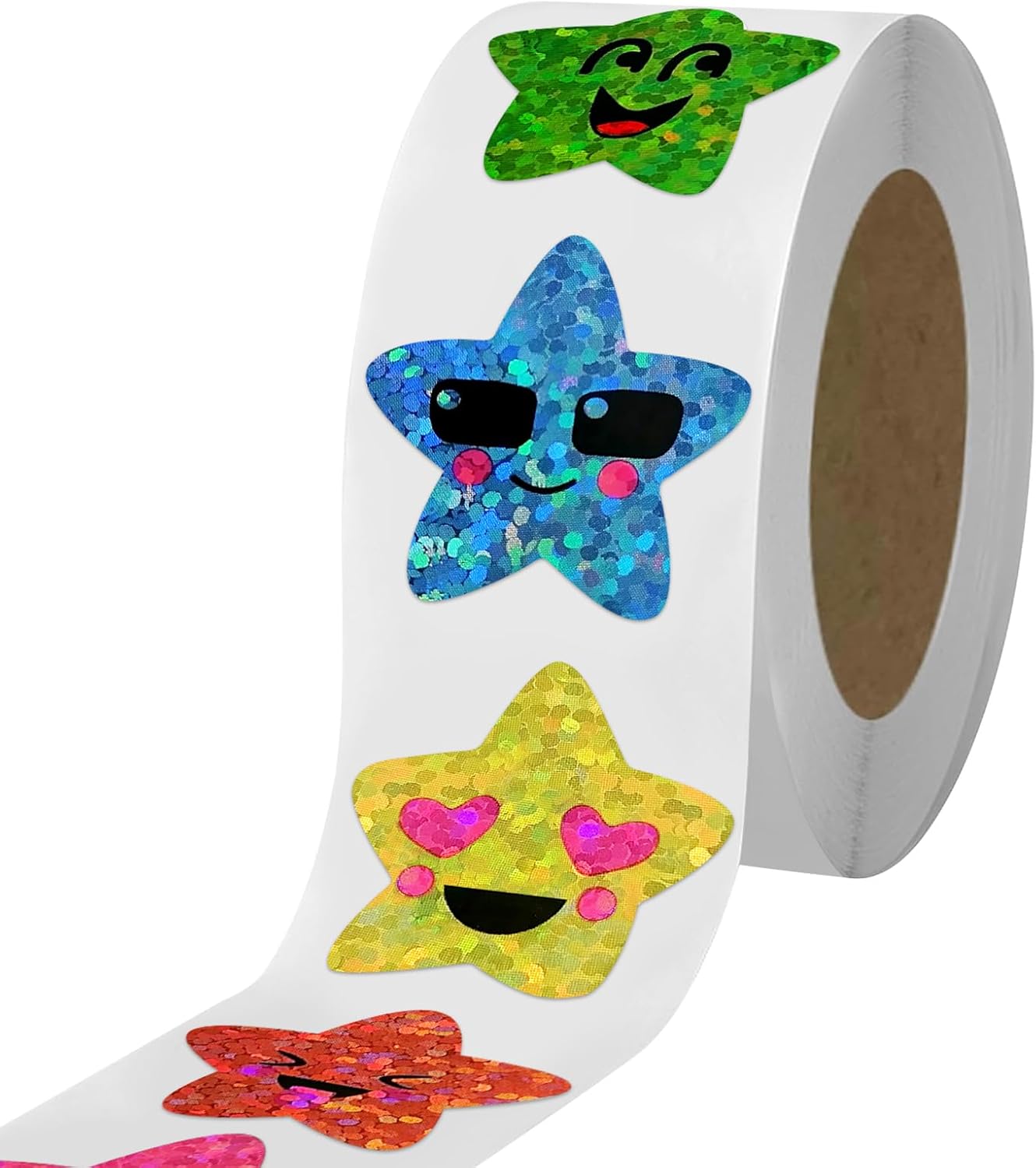 

500Pcs Glitter Foil Star Smile Stickers 8 Colors for Kids Reward Teacher Supplies School Classroom Planner Decor 8cm Per Roll 3cm