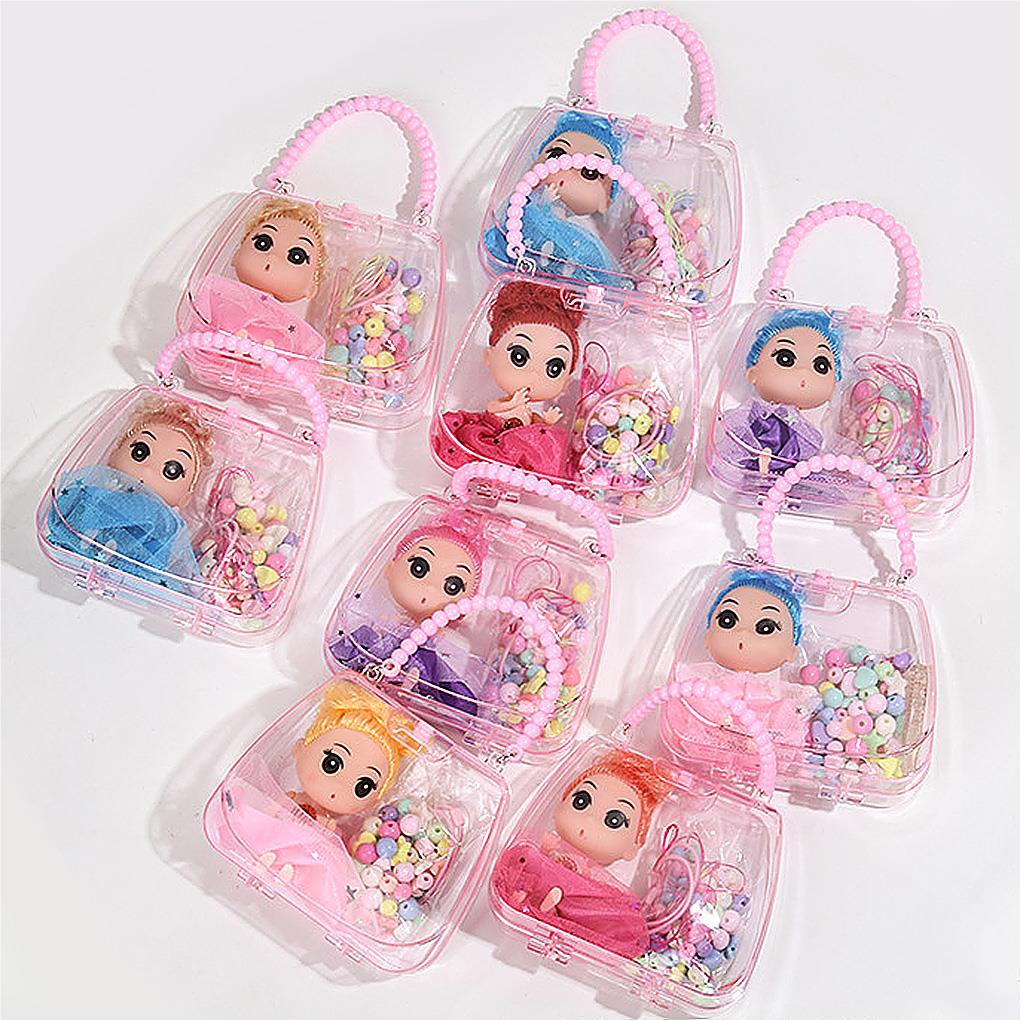 Pulseira Colar de Menina Conjunto de Contas DIY Bolsa Cosmética Infantil Contas para Criação de Joias Faixa de Cabelo Kit de Boneca com Bolsa