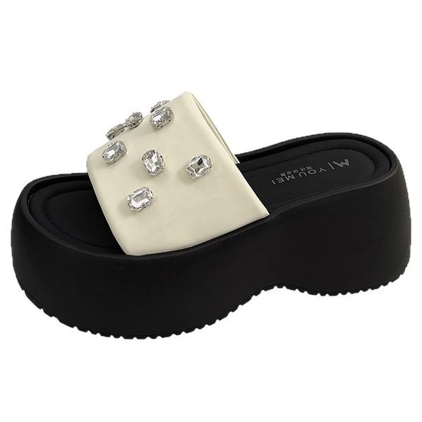 thick-soled rhinestone cool slippers for women to wear 2025 summer new small height-increasing sandals fairy style fashion beach shoes
