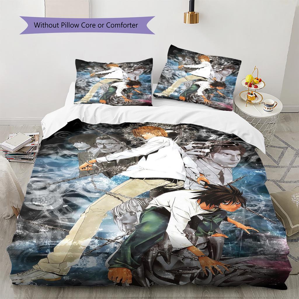 Anime Death Note Pattern Bedding Set Quilt Cover Pillowcase Home Decor Gift (1 * duvet cover + 2 * pillowcase, without core)