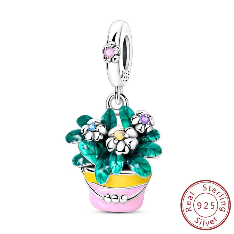 New Original Copper Charms Bead Luminous Rose Cat Planet Star Moon Pendant Fit Women Bracelet Necklace Jewelry Gift