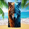 Half Fire Brown Half Ice Blue Split Wolf Head Portrait Print Beach Towel Fast Drying Towel for Swimming Gym Outdoor Activities