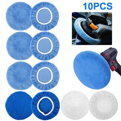10 Pièces 10 Pouces Tampon de Polissage Voiture Auto Doux Microfibre Bonnet Polisseuse Laine Douce Cire Lavage Tampon Housse Outils de Nettoyage Accessoires