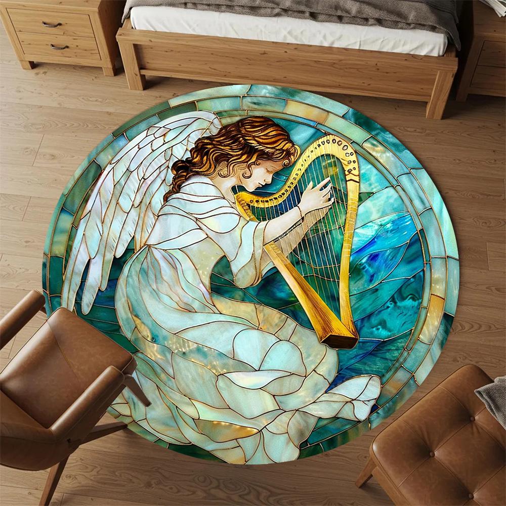 1PC Angel Harp Office Round Area Rug, Under Office Chairs Bedroom Living Room Home Decor, Carpet for Office -1110057