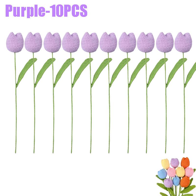 Handmade Crochet Tulip Flowers Bouquet Artificial Knit Simulation Craft Gift for Mom Women Bride Wedding Home Decor Party Supply