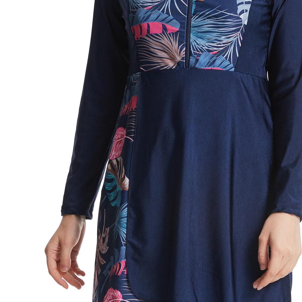 Women Printing Swimwear Muslim Bathing Suit with Cap Long Sleeve Swimsuit Full Coverage Swimming Suit 3 Pieces Sun Protection