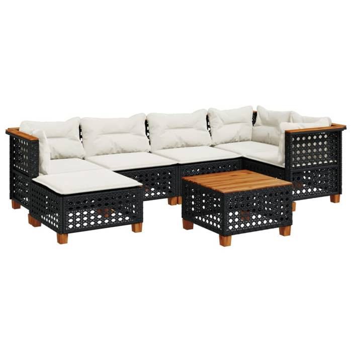 VidaXL Salon de jardin 7 pcs avec coussins noir résine tressée, ensemble de canapés d'extérieur, salon de jardin, ensemble 3261920