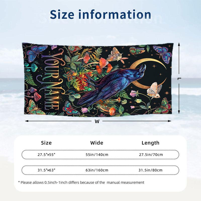 Forest Creatures Night Theme Quick Dry Beach Towel Custom Name Text Print Large Sand Resistant Towel Beach Vacation