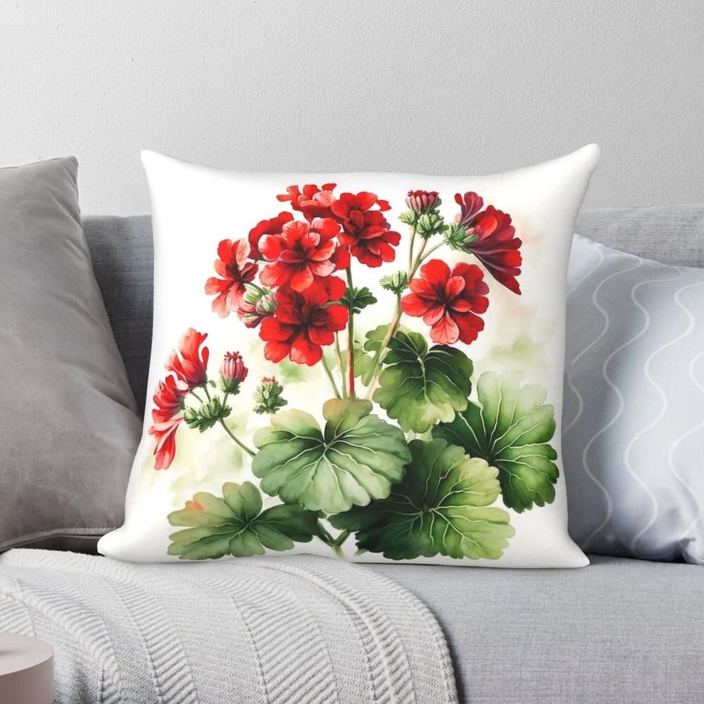 Red Geranium Flower Square Pillowcase Polyester Linen Velvet Printed Zip Decor Throw Pillow Case Sofa Seater Cushion Case x