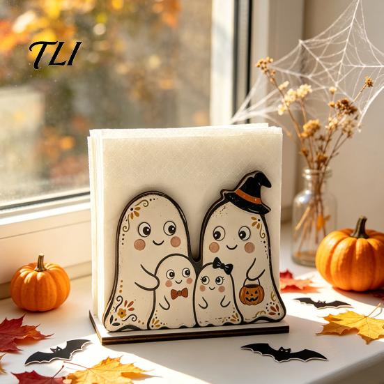 Holiday Cartoon Table Decor Halloween Wooden Napkin Holder for Dining Table, Paper Towel Holder, Creative Shelves Freestanding Tissue Dispenser