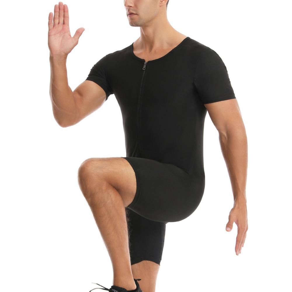 Sauna-Anzug für Herren 3 in 1 Ganzkörper-Formformer Taillentrainer Schweißshirt Kurzarm Trainings-Top mit Shorts Schlankmachender Jumpsuit Fitness-Leotard für das Fitnessstudio