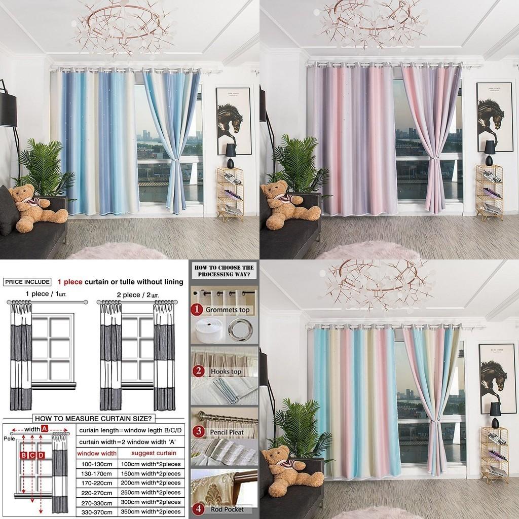 Stylish Blackout And Tulle Drapes With Hollowed Out Star Design For Living Room Decor