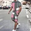 Men Gold White Geometric Triangle 3D Print Short Sleeve Tee And Matching Shorts Two Piece Outfit