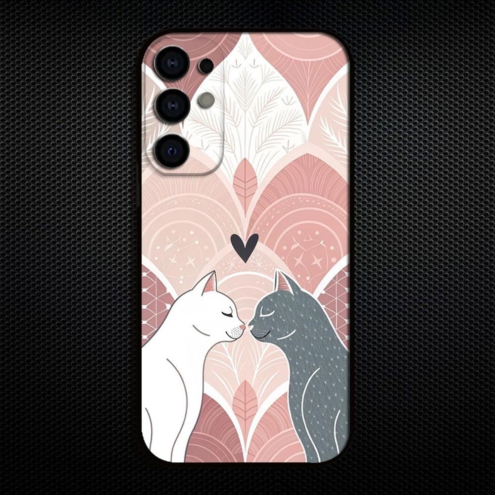 Aesthetic Cat Pattern Phone Case For Samsung S25/S24/S23/S22/S21/S20/Plus,Fe,Lite/Others Black Cover