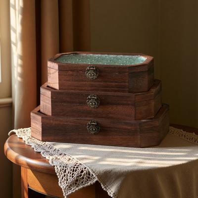 Schmuckaufbewahrungsbox mit Schnalle und Klappdeckel, Holzkiste im Retro-Design, Staubdichter Organizer für Kleinteile