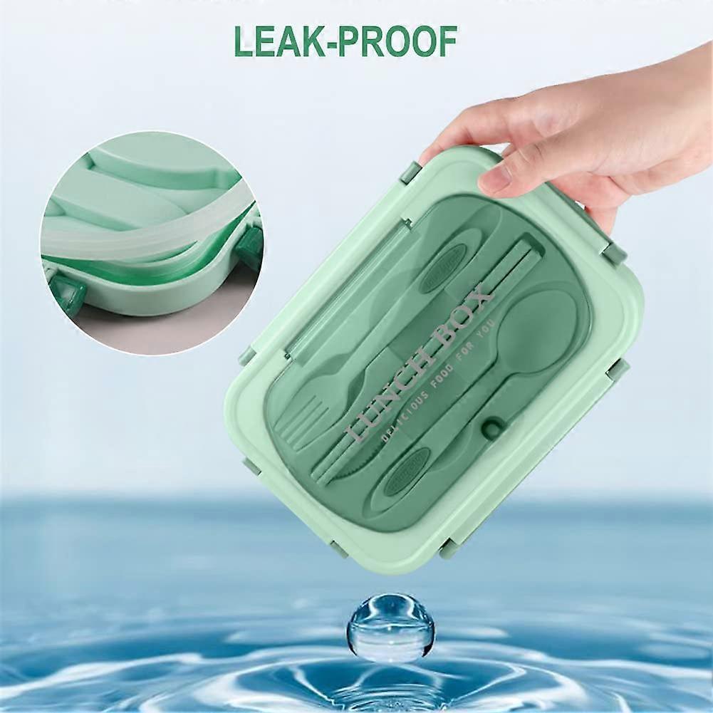 Yetişkinler İçin Öğle Yemeği Kutusu, 3 Bölmeli 1200ml Çocuk Bento Kutusu, Sızdırmaz Bento Öğle Yemeği Kutusu Çatal Bıçak Takımı ile, Yeşil