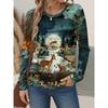 Fashion Women's Crew Neck Long Sleeve 3D Floral Color Printing Floral Long Sleeve Crew Neck T-Shirt