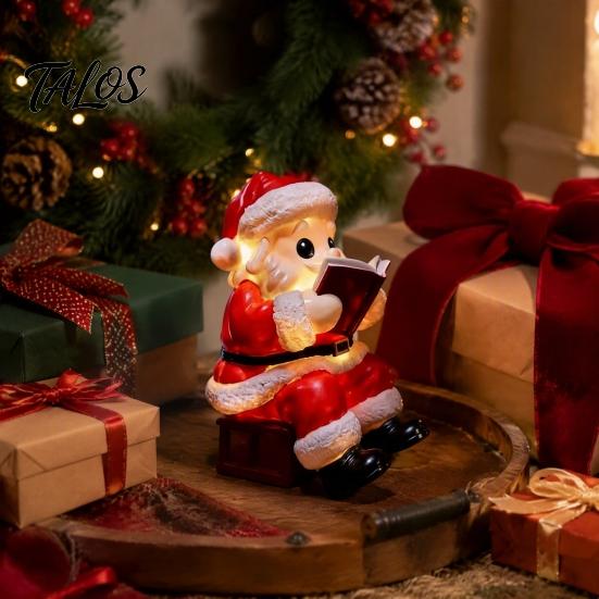 Desktop Holiday Accents Santa Claus Night Light, Resin Christmas Tabletop Ornament with Window Display Warm LED Lighting, Bedroom Bedside Table