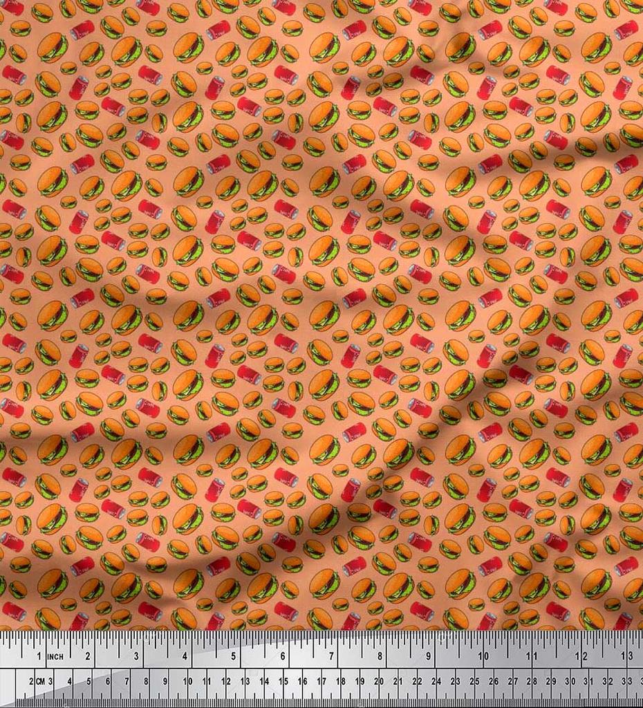 Soimoi Japan Crepe Satin Fabric Coke & Burger Food Printed Craft Fabric by the Metre 42 Inch
