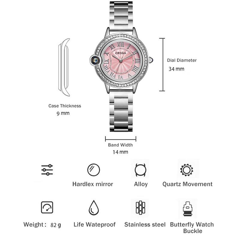 Ladies Watches Exquisite Design Stainless Steel Roman Diamond Waterproof Fashion Luxury Quartz Watch