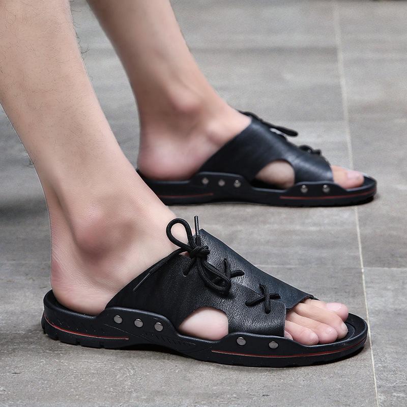 Summer sandals leather slippers outdoor non-slip beach shoe size