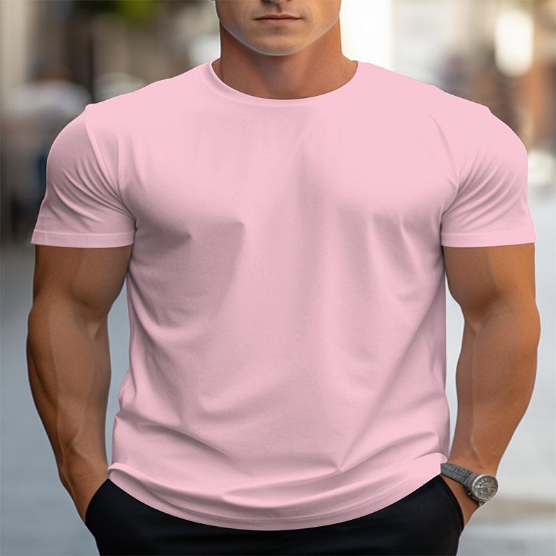 Summer Outdoor Solid Color Polyester Fiber Men's Round Neck Short Sleeved Fashionable Casual Regular Edition T-shirt