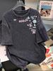 Damen Retro Distressed Kurzarm Hip Hop T-Shirt - Sommer Trendig, Lockerer Schnitt, High Street Stil.