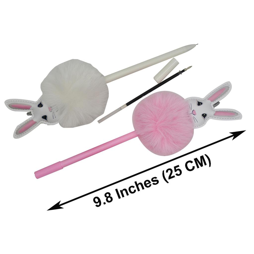 Maydahui Cute Fluffy Stuffed Rabbit Ballpoint Pen Set of 6 Black Ink Stylish Cute Rabbit Animal Gel Pen Stationery Writing Kids Students Office