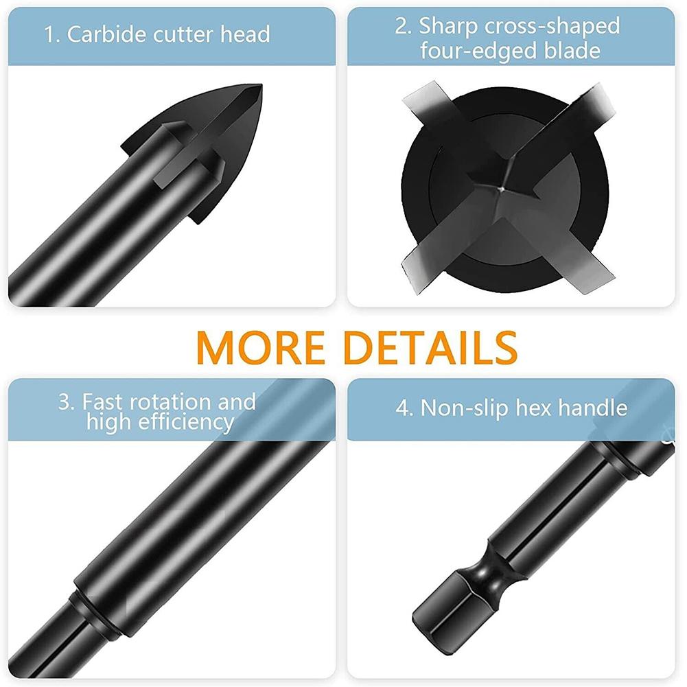 5PCS 6mm Tile Drill Bit Hole Opener Marble Ceramic Glass Brick Shank Hex Spear Head Hex Shank Triangle Bit Woodworking Tool