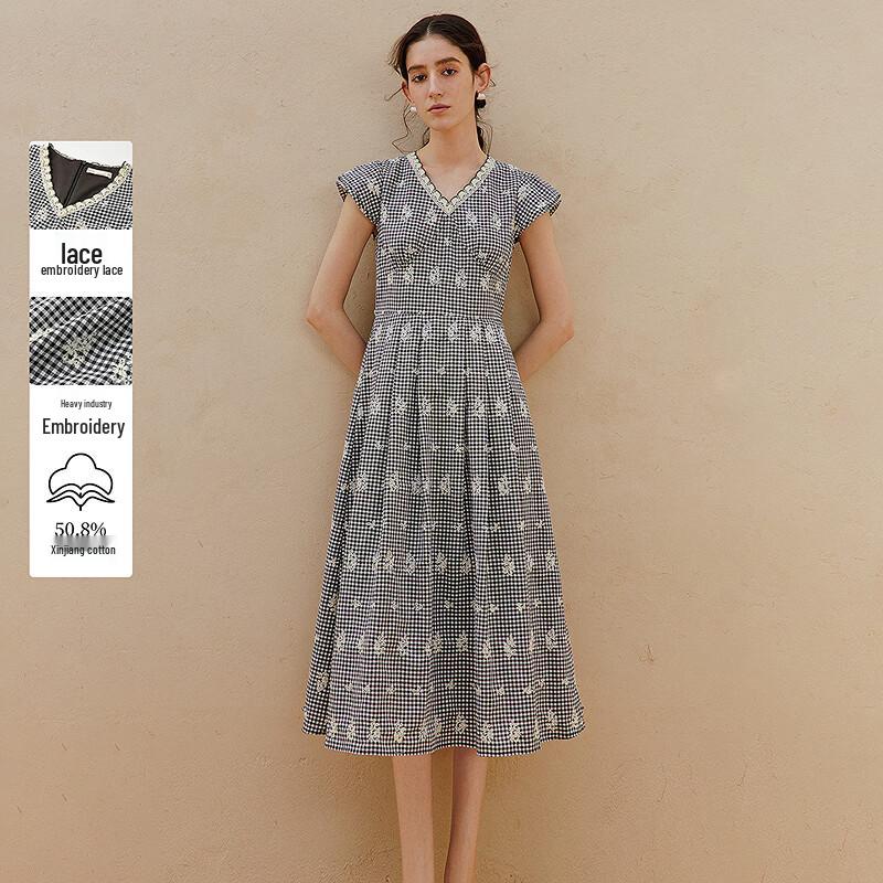 INMAN Винтажное клетчатое платье с вышивкой и рукавами-крылышками XL