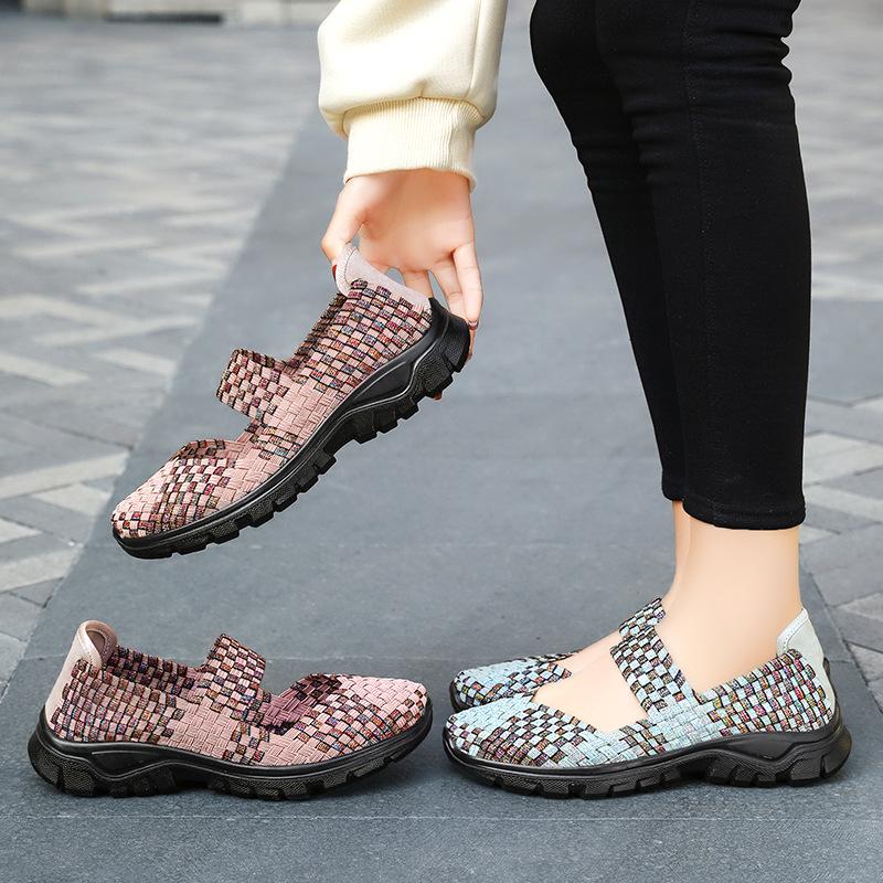 Women's Hand-knitted Loafers Sneakers Casual Lightweight Non-slip Walking Shoes Breathable Flats Dress Shoes Low-Top Work Loafer Shoes for Women