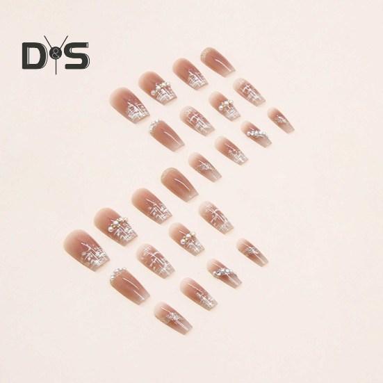 24Pcs Faux Pearl Fake Nails with Reinforcement Glue DIY Art Design False Nails Wearable Press-on Manicure Stylish Artificial Nails