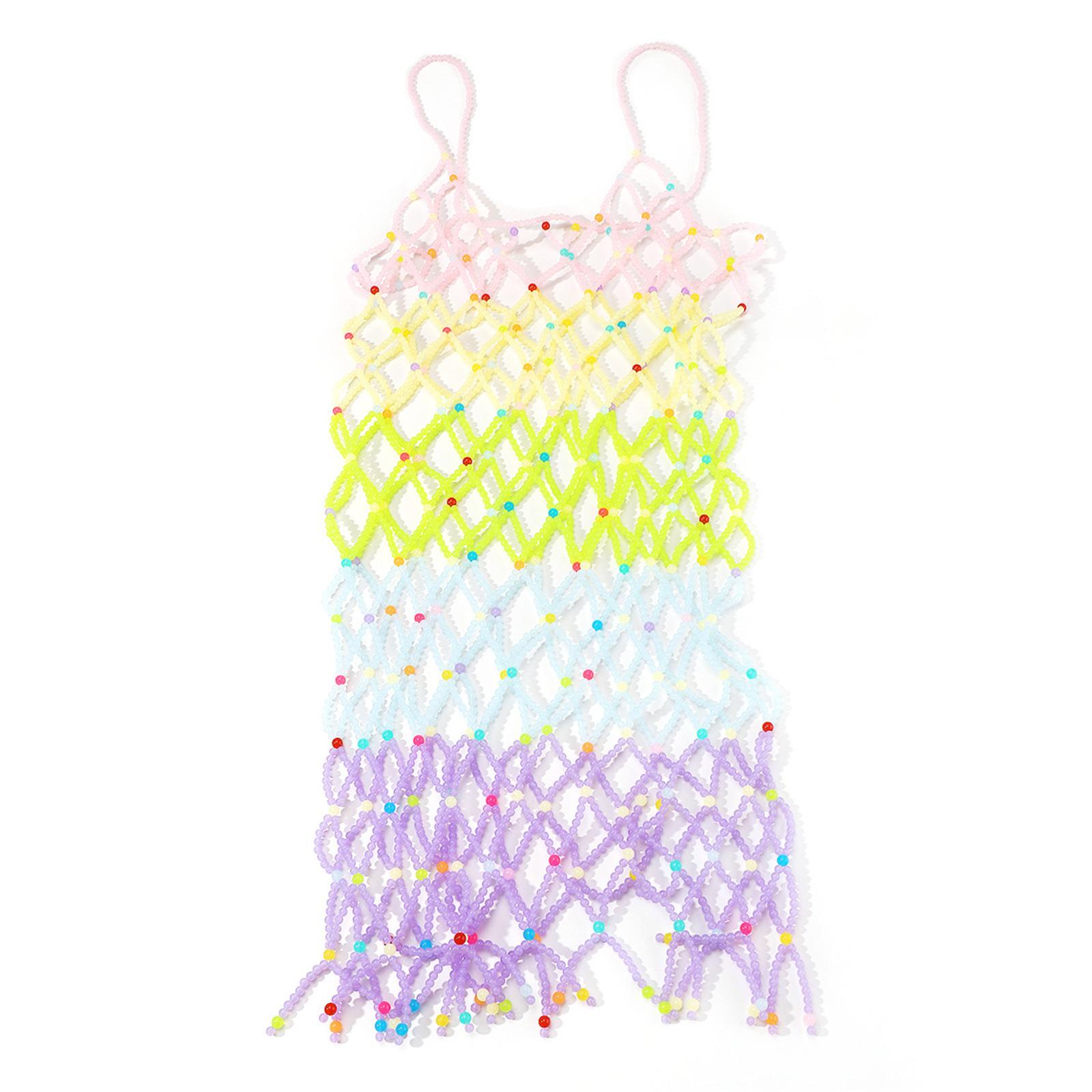 

Женское сексуальное полое радужное цветное бисерное мини-платье, украшения для тела, прозрачные бикини, прикрытие, цепочка для тела