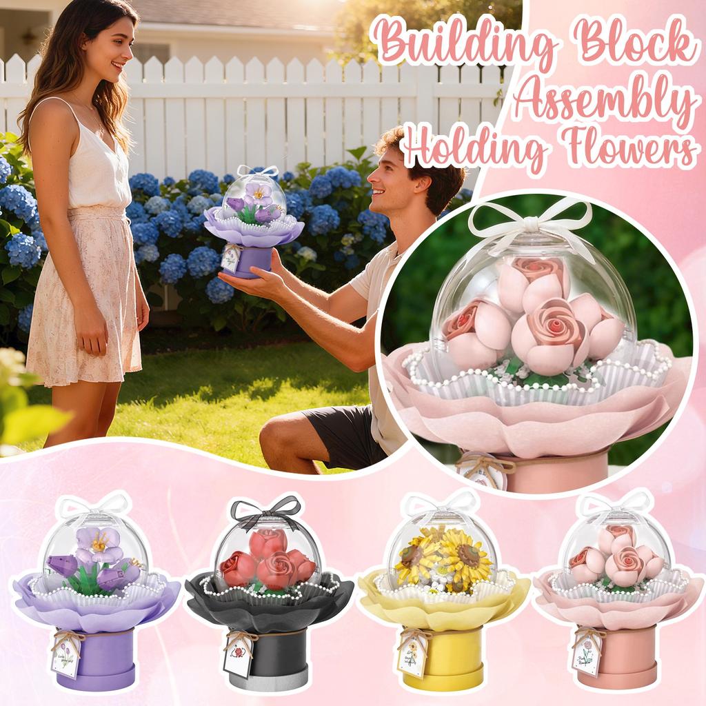 Diy Hand-assembled Flower Buildingblocks With Small Pieces, Everlasting Hand-held Flower Toys