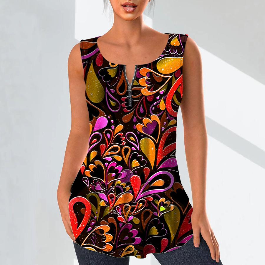 Dámská móda Košile s výstřihem do V Ležérní topy Tričko Dámské 3D retro vzor potisk Vesta Halenka velké velikosti bez rukávů Tílka