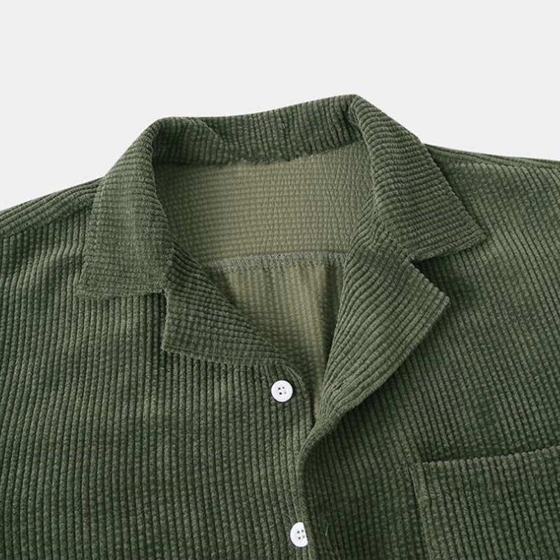 Men's 2023 Summer Solid Color Suit Collar Shirt & Shorts Set