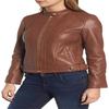 NOORA Womens Dark Brown Leather Jacket With Zipper & Pocket | Shoulder Strap | Snap Collared |