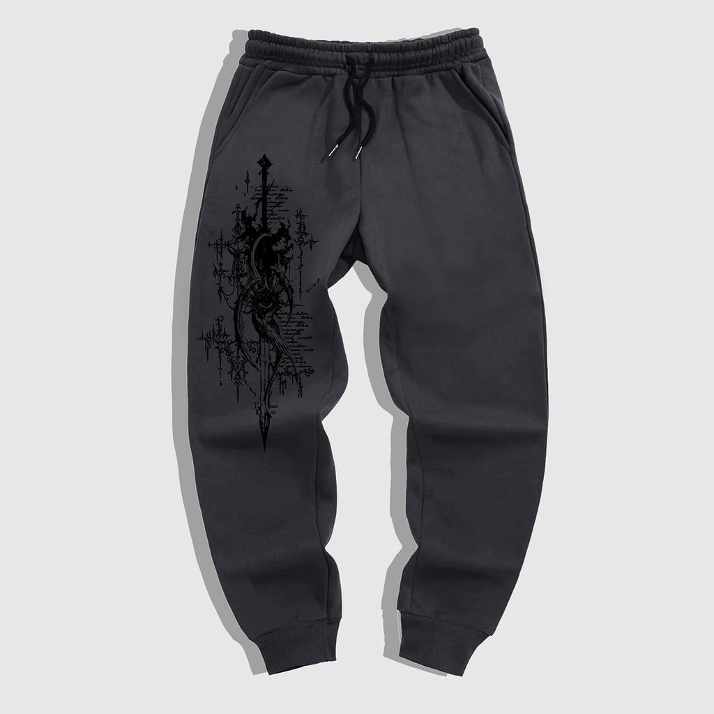 Pantaloni Jogger da Uomo Stile Gotico - Caldi per l'Inverno, Casual Atletici, con Vita Elastica e Fondo a Costine, Motivi Geometrici Gotici