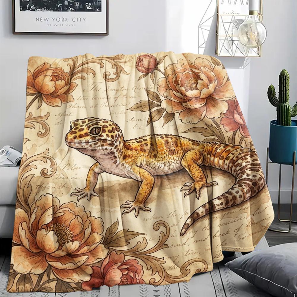 1 pièce Couverture en Flanelle Imprimé Floral Rétro Animal, Haute qualité Toutes Saisons, Décoration de Maison, Chaleur et Confort, Parfait pour les Cadeaux de Noël