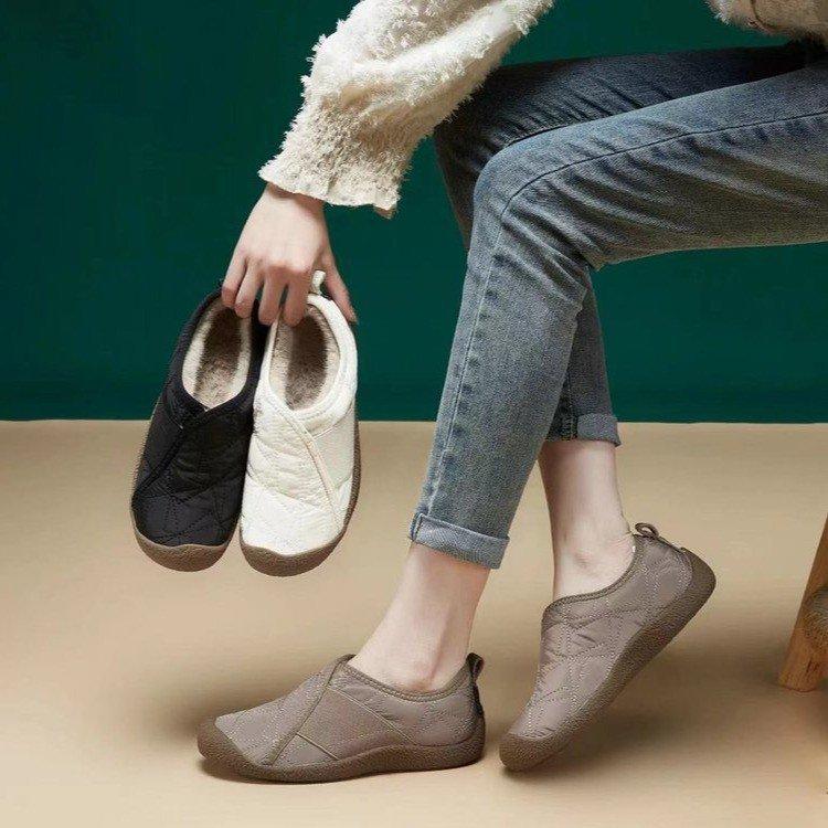 Chaussures d'automne et d'hiver pour personnes paresseuses à pédales, chaussures confortables antidérapantes, tissu aérospatial à semelle souple, chaussures en coton léger pour femmes