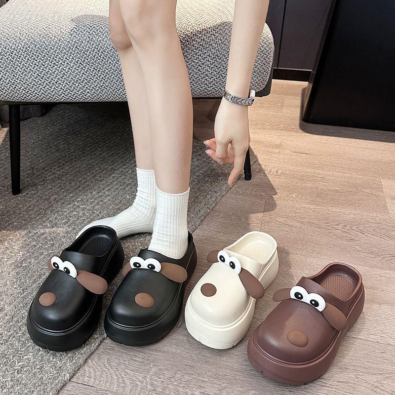 2025 spring and summer cute puppy thick bottom height stepping on shit feeling bag head half slippers women's fashion comfortable versatile cool slipp
