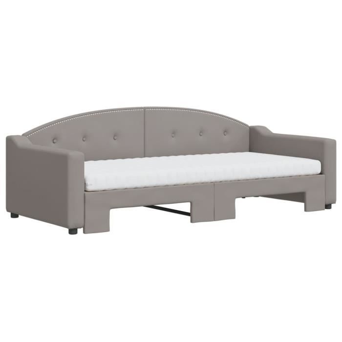 VidaXL Daybed with Trundle and Mattress Taupe 90x200 Cm Fabric 3197551