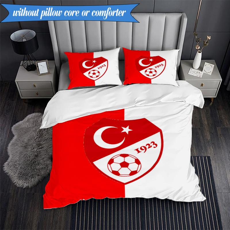 3PCS Turkish Football Emblem Bedding Set 2D Printing (Includes 1 Duvet Cover + 2 Pillowcases Coreless), Bedroom decor,Fan gift