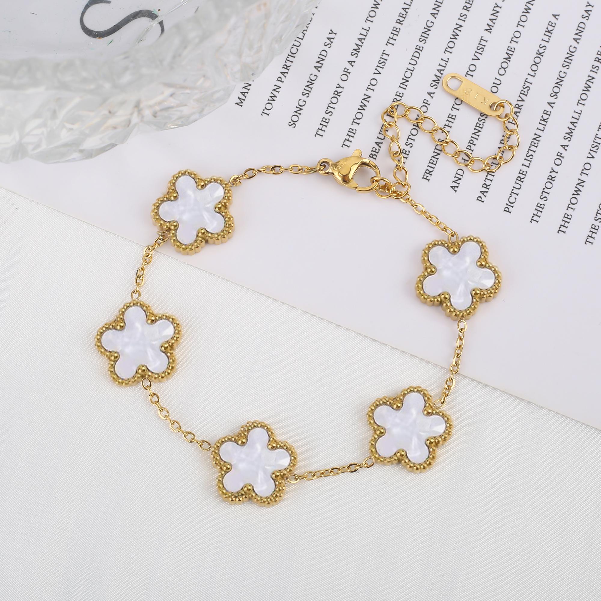 

Classic Luxury Stainless Steel Bracelet Ladies Adjustable Five Flower Bracelets for Women New Fashion Party Zircon Gifts Clover