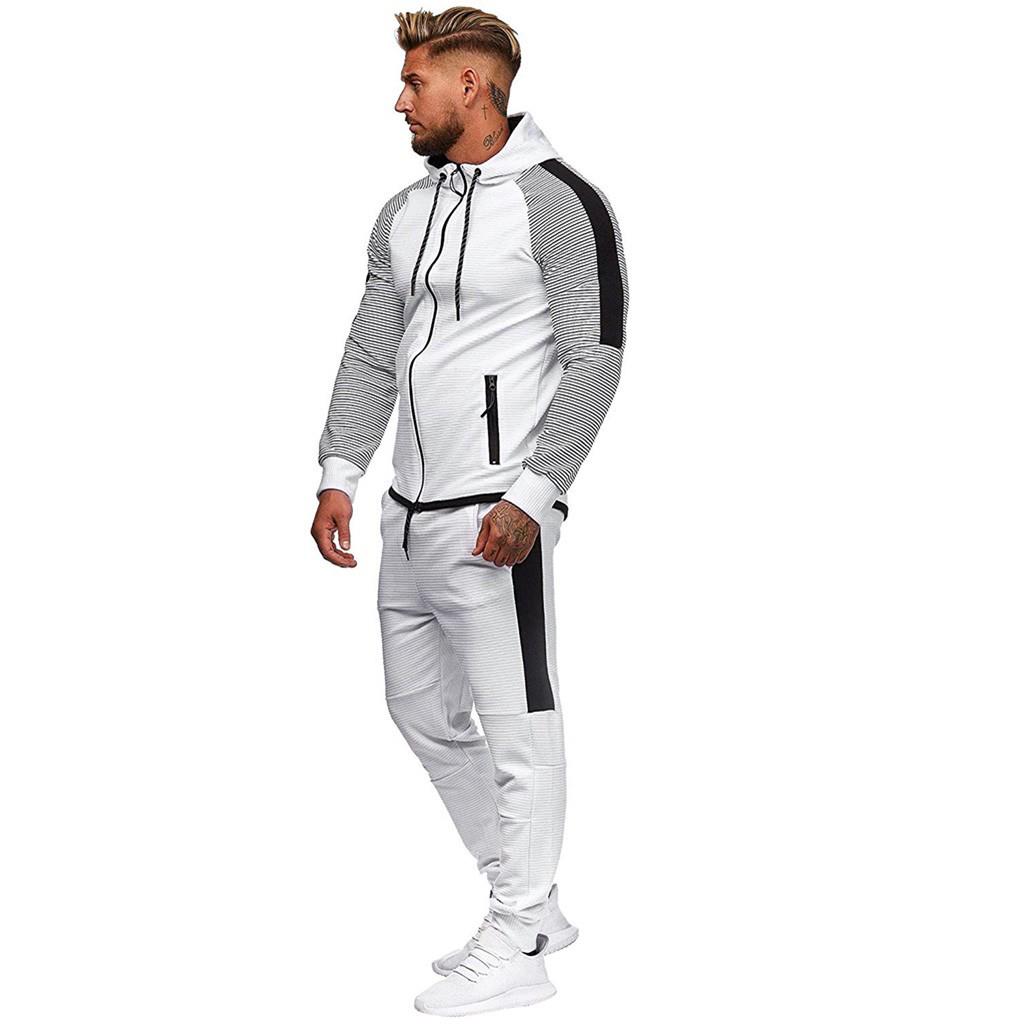 Mens  Gradient Zipper Print Sweatshirt Top Pants Sets Sport Suit Tracksuit